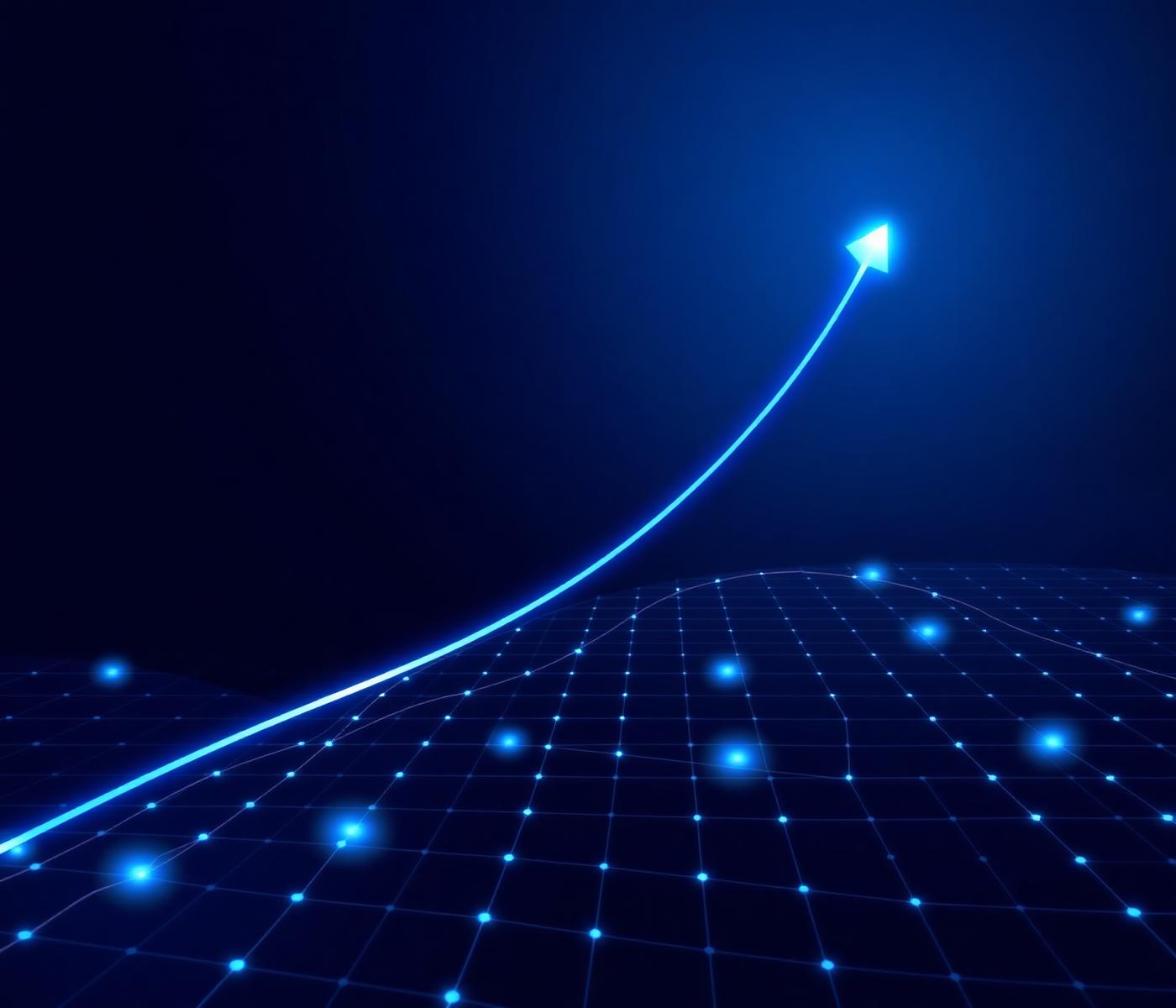 Abstract upward trajectory across an axis grid representing business momentum